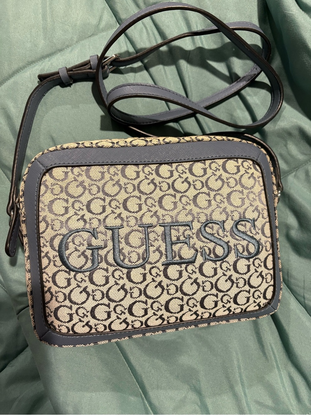 GUESS Beige & Brown Logo Jacquard Crossbody Bag